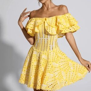 Yellow Off Shoulder Ruffle Midi Dress- Will be going on vacation very soon